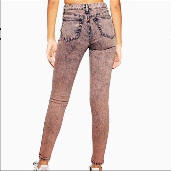 TOPSHOP Acid Wash High Rise Skinny Cropped JEANS  size 28 - Picture 8 of 14